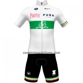 Completo Maglia + Pantaloncino con bretelle 2022 Plantur Pura Campione Di Irlanda Bianco Verde
